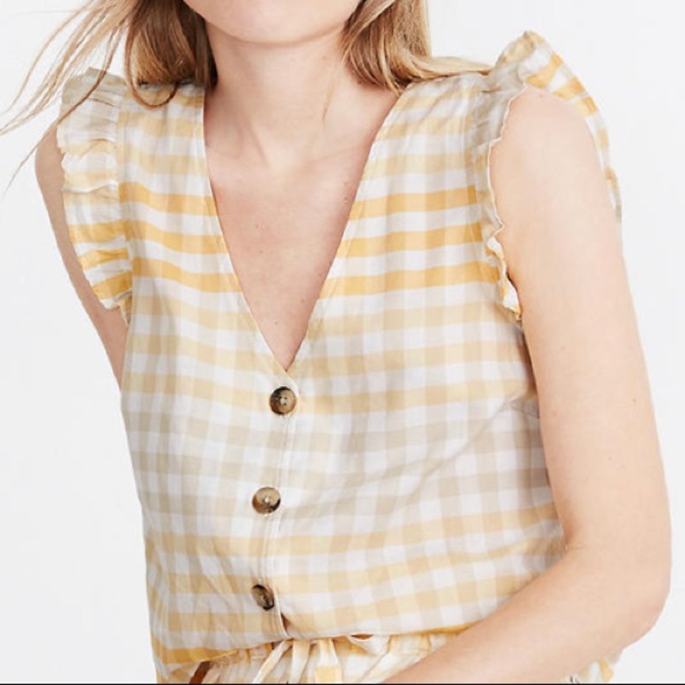 Madewell Ruffle Button-Front Tank in Ombré Gingham